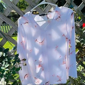 Flowy White & Baby Pink V Neck